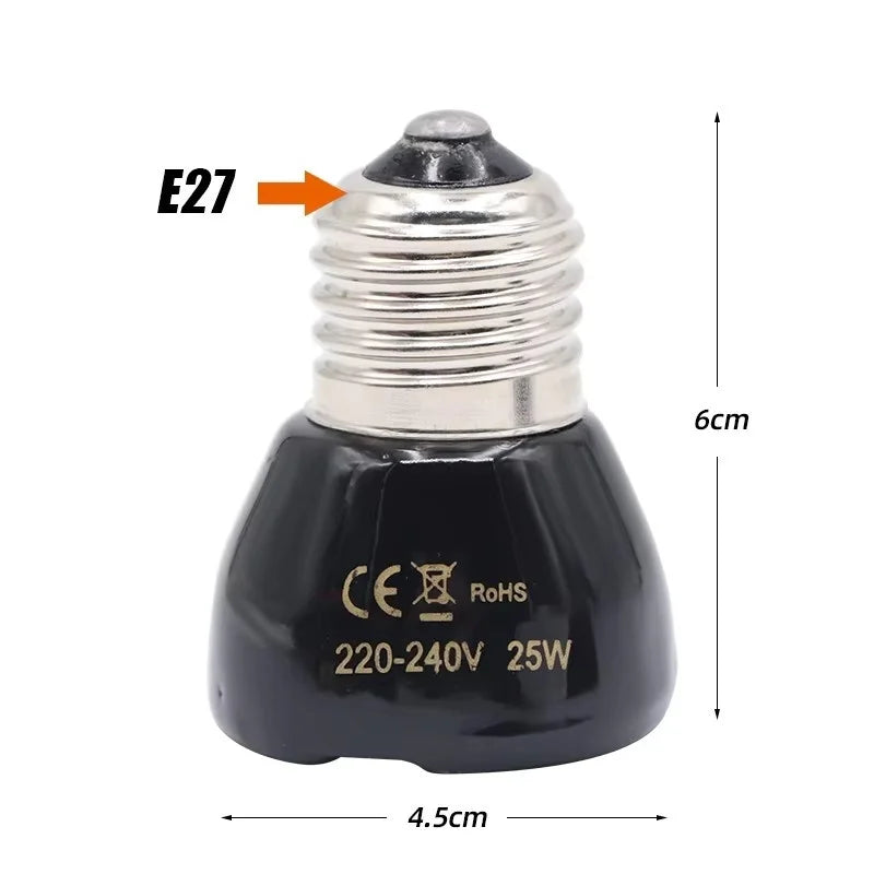 25/50/75/100W E27 Reptile Pet Heating Lamp Black Infrared Ceramic Emitter Heat Light Bulb