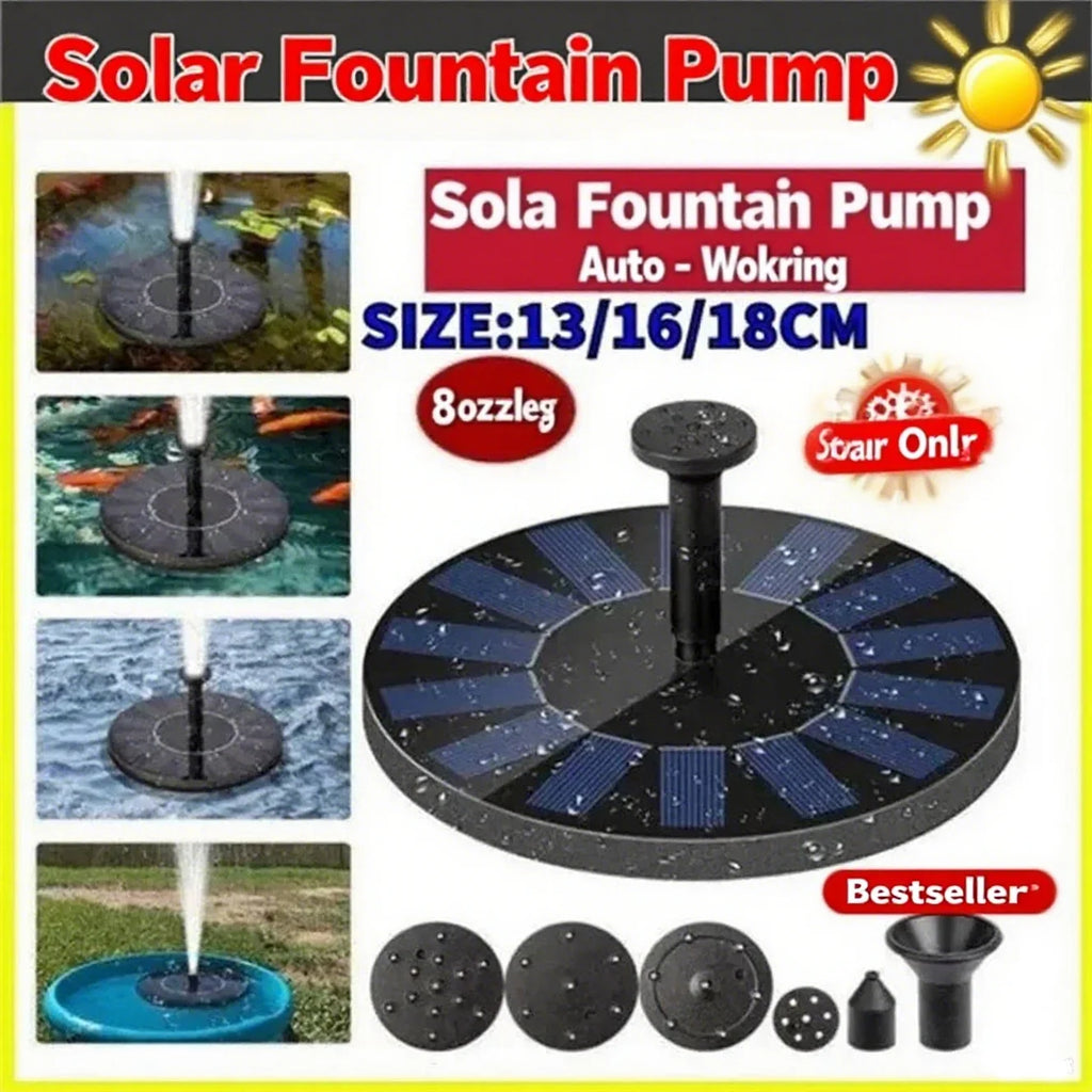 13cm, 16cm, 18cm Solar Fountain Pumps - Ideal for Outdoor Garden Pools, Bird Baths