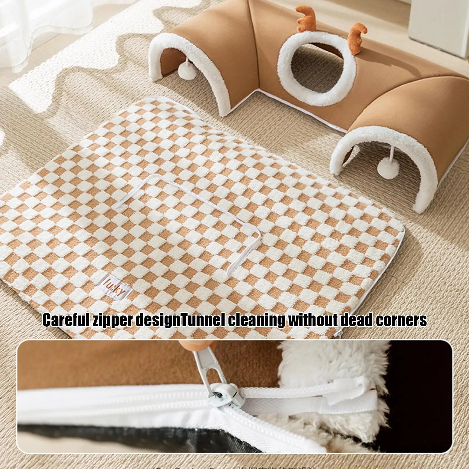 Cat Bed and Play Tunnel Warm House Tent with Plush Mat Indoor Hideaway Corner Shelter
