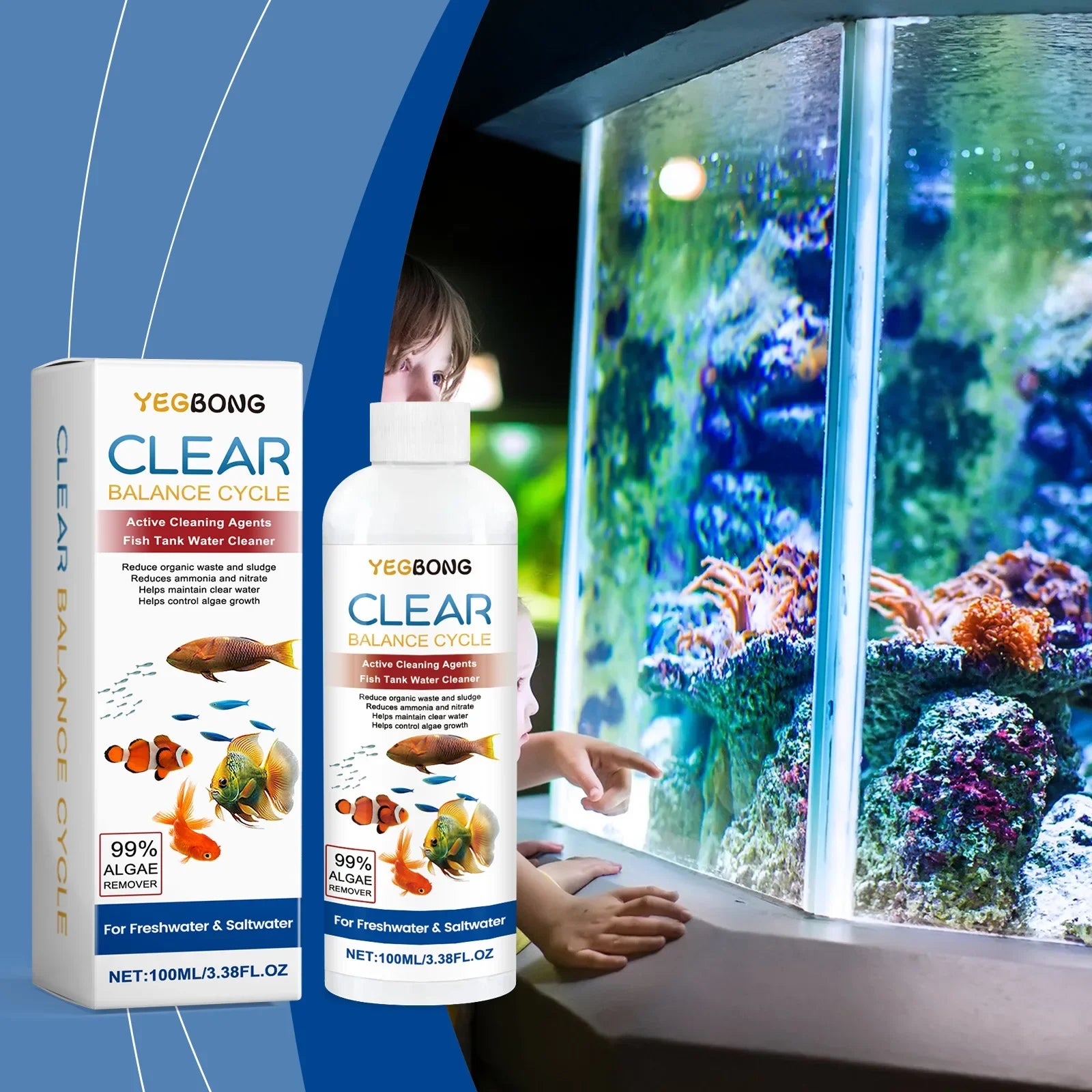 Algae Remover for Fish Tanks, Clear Dirty Water, Eliminate Waste Sludge