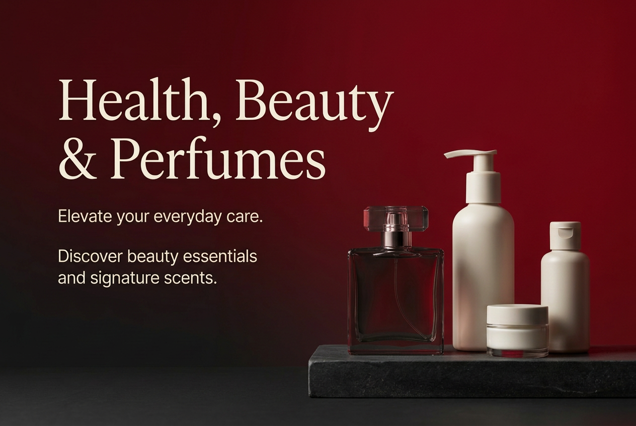 Red aur dark Health, Beauty & Perfumes banner