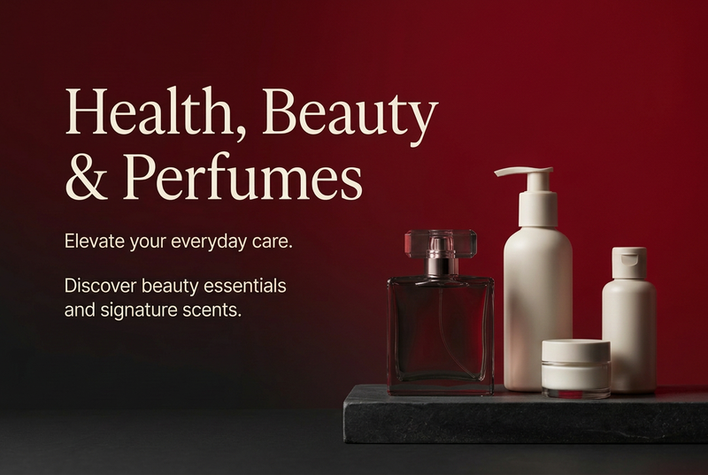 Red aur dark Health, Beauty & Perfumes banner