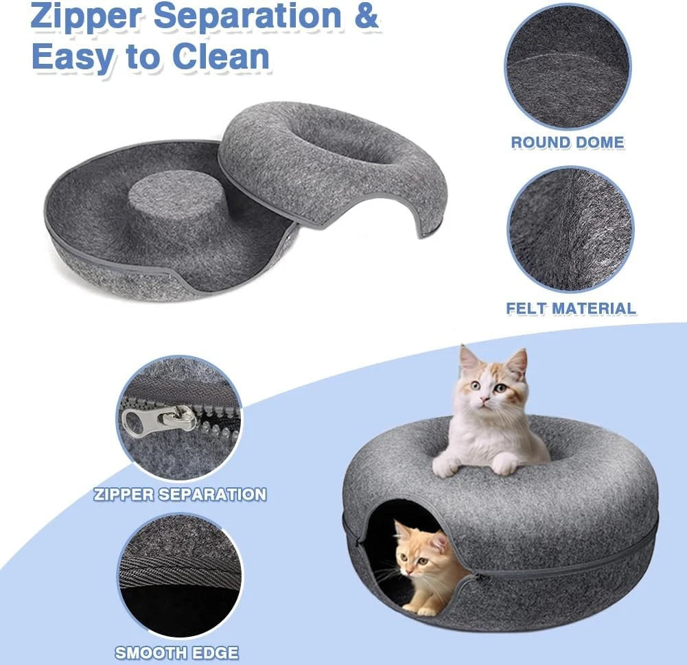 Cat Donut Sleeping Interactive Round Small Cat Tunnel Nest Felt Kittens Bed House