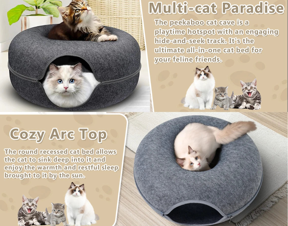Cat Donut Sleeping Interactive Round Small Cat Tunnel Nest Felt Kittens Bed House