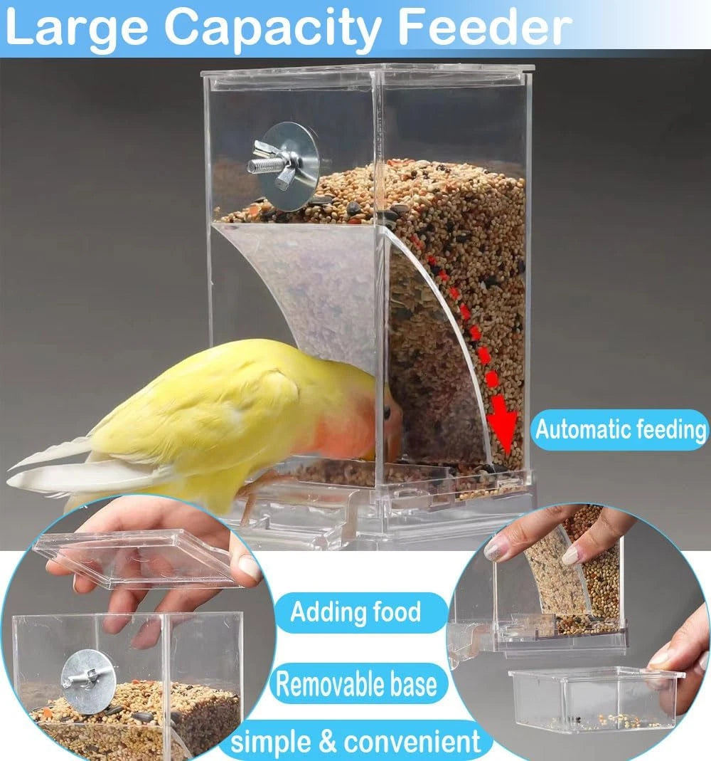 Automatic Bird Feeder Transparent Food Container Cage Parrot Feeder Accessories