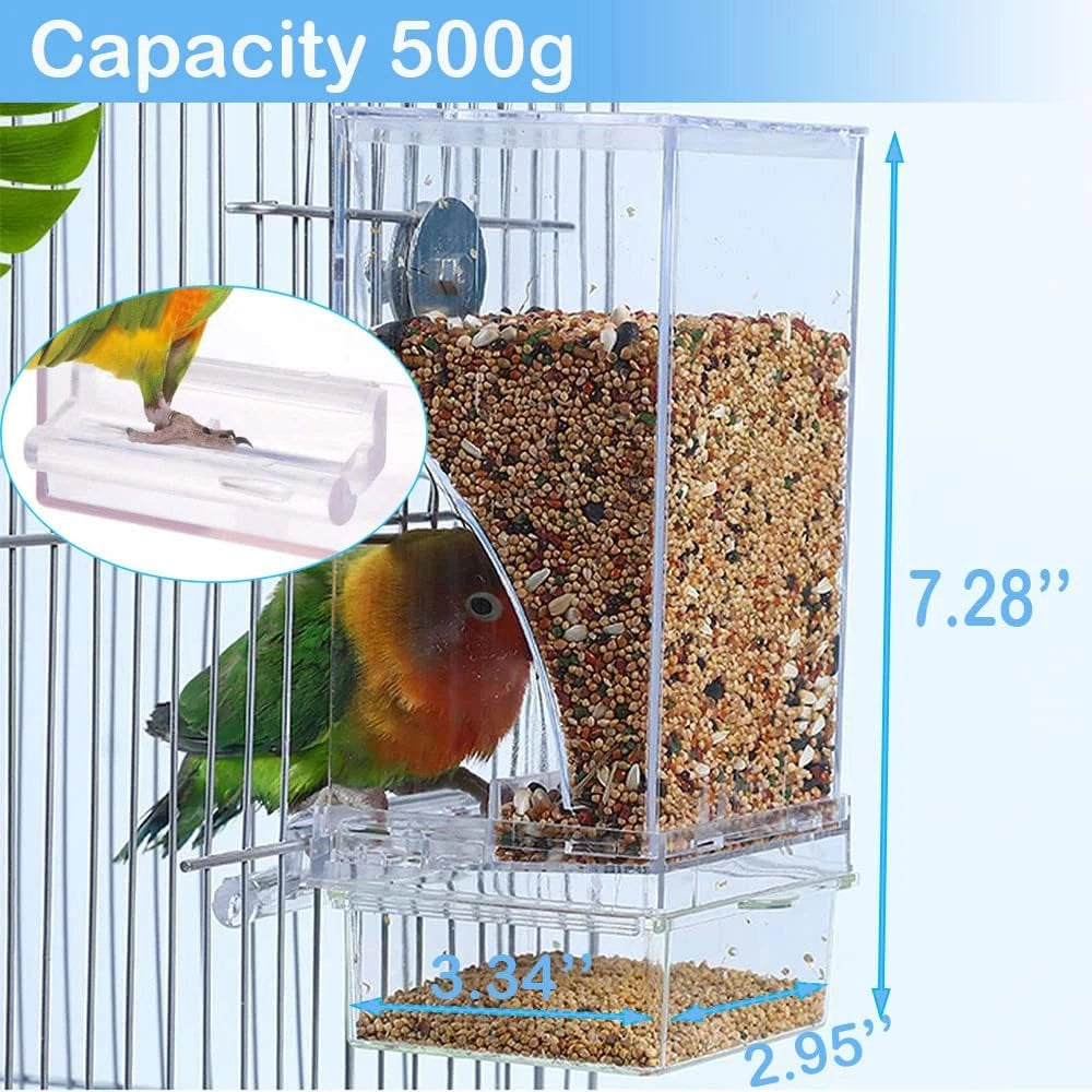 Automatic Bird Feeder Transparent Food Container Cage Parrot Feeder Accessories