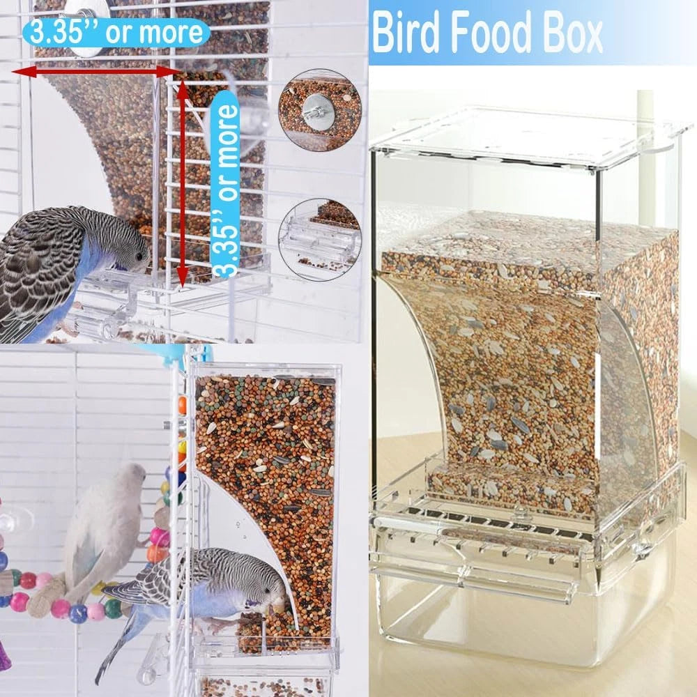 Automatic Bird Feeder Transparent Food Container Cage Parrot Feeder Accessories