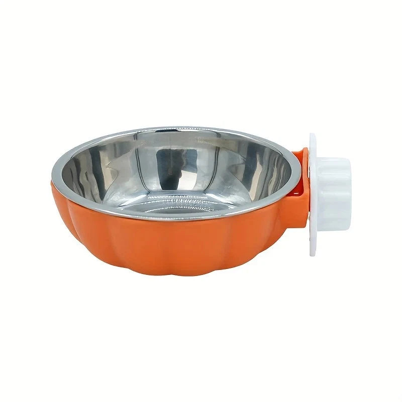 Pumpkin Shaped Small Pet Food and Water Bowl, Movable and Lifting Pet Carrier Bowl